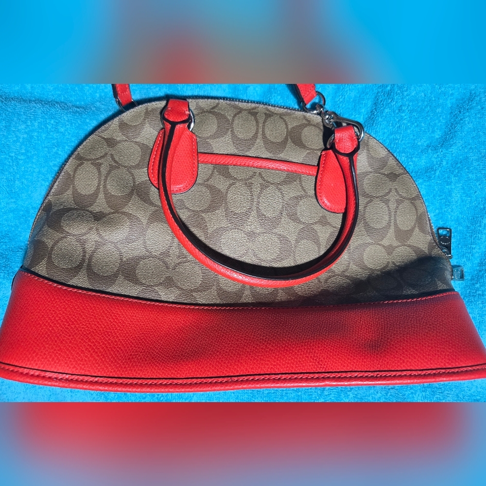 Coach Cora Orange/Signature Coated Canvas and Leather Dome Satchel - Picture 4 of 10